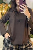 Essential Body Stretch Cotton Collar & Cuff Shirt Chocolate